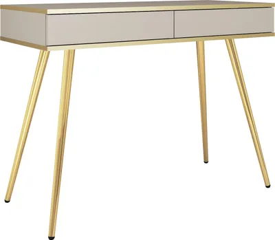 Obrázek produktu pro Toaletní stolek se zásuvkami Rodi - Konzolový stolek 100 cm, zlatý Doplňky s nohami - Béžová + zlatá