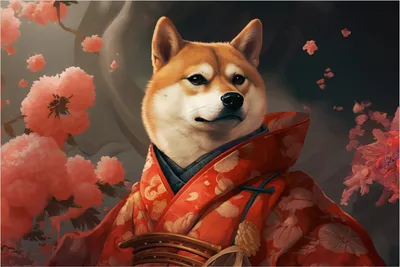 Produktbild von Wallario Premium Glasbild, freischwebende Optik, kräftige Farben, Größe 90 x 60 cm Motiv Samurai Shiba