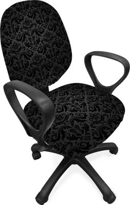 Produktbild von ABAKUHAUS Dunkelgrau Bürostuhl Schonbezug, Schwarze Damast-Blumen, dekorative Schutzhülle aus Stretchgewebe, Schwarzgrau