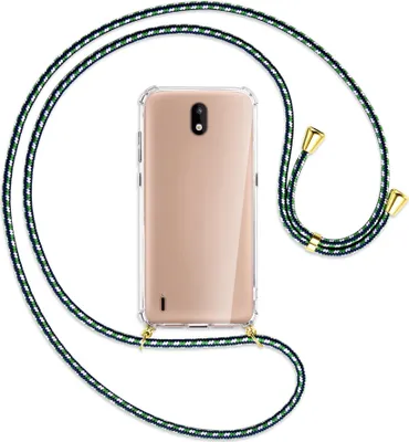 Produktbild von Handykette Backcover-Schutzhülle mit Band (Metall goldfarben) für Nokia 1.3 - grün/blau/weiß