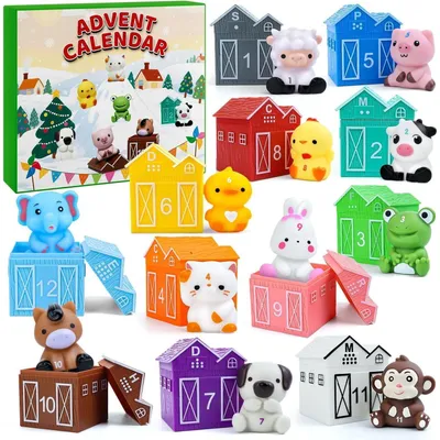 Produktbild von Adventskalender 2025 mit 12 Fingerpuppen und Häusern für Kleinkinder 1-3 Jahre