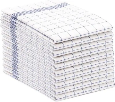 Productafbeelding van Famanu Keukenhanddoeken Set, 10 stuks - Blauw, ruitpatroon, 50x70 cm