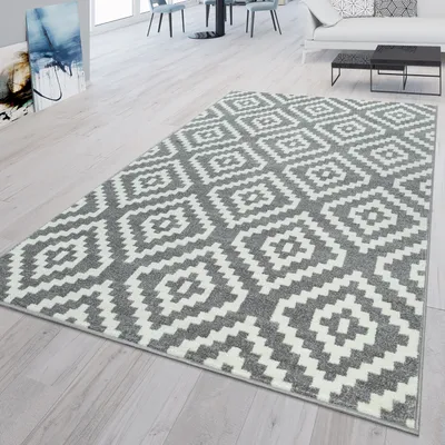 Produktbild von TT Home Wohnzimmer Teppich Kurzflor Wohnzimmer Ethno Design Rauten Design Skandi Design Modern Größe 60x100 cm