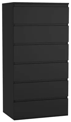 Image de Commode haute pour chambre à coucher - Meuble à 6 tiroirs - Meuble en bois moderne - Meuble de rangement étroit - 60 x 40 x 119 cm - Noir