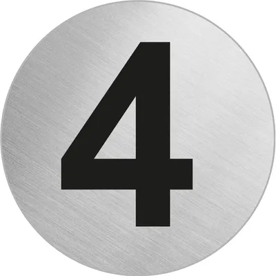 Produktbild von Türnummer Zimmernummer aus Edelstahl "4" Ø 60 mm selbstklebend