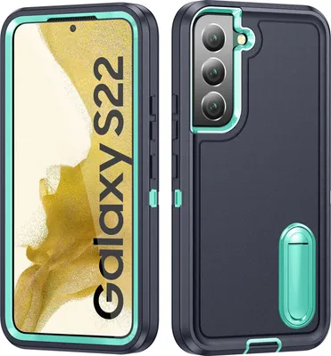 Produktbild von Hülle für Samsung Galaxy S22 5G Hybrid Dreilagige Robust Stoßfest Schwerlast Schutzhülle mit Ständer Blau