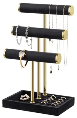 Produktbild von PromoHome® Schmuckständer – Schwarzer Samt-Display für Armbänder und Ketten mit T-Stange