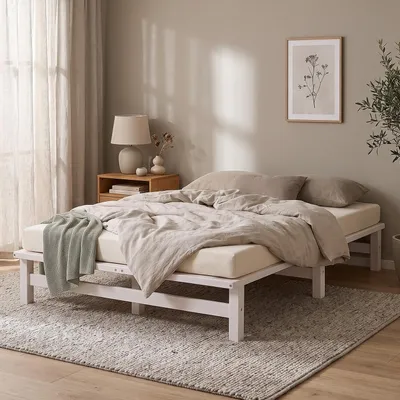 Produktbild von Homestyle4u Holzbett 120x200 mit Lattenrost mit Matratze mit Standard 100 Jugendbett Palettenbett Weiß Futonbett 3241