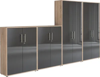 Produktbild von Aktenschrank TABOR 54 in Eiche Sonoma / anthrazit Hochglanz, Schrankwand, Büroschrank, abschließbar, Metallgriffe