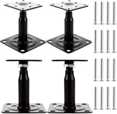 Productafbeelding van Verstelbare Paaldrager Set - 150-190 mm Hoogte - Verzinkt Staal Zwart - 4 Stuks - Meubelmontageonderdeel - Steunvoet Voor Tuin En Houtconstructies