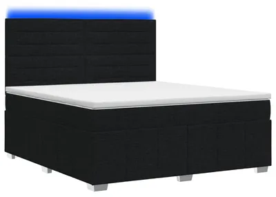 Image de Lit boxspring LED avec matelas noir 160 x 200 cm Tissu