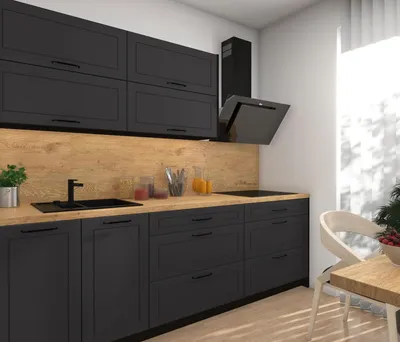 Produktbild von Modulare Küchenzeile KVANTUM Küchenblock 250cm Farbe & Ausführung wählbar Blum Metabox Teilauszug graphit matt schwarz