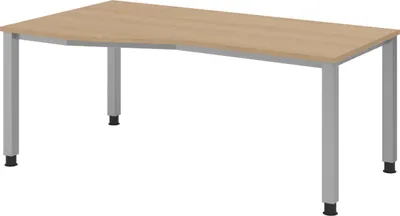 Produktbild von bümö Schreibtisch Serie-Q - Gestell: Silber, Größe:  180 x 100 cm, Nachbildung: Eiche