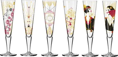 Produktbild von Dekomiro Ritzenhoff Goldnacht Champagner 6er Set 23+24+25+26+27+28 mit Glasreinigungstuch