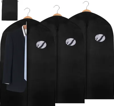 Produktbild von VINGO 3 Stueck Premium Kleidersack Anzug inkl. Schuhbeutel 100 x 60 cm Mit PE-Folie Dicker Vliesstoff Hochwertige Kleiderhuelle fuer Anzug und Kleid Atmungsaktive Anzugtasche fuer Reisen
