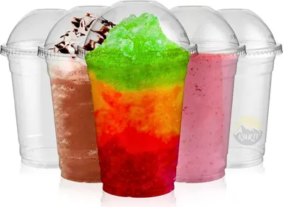 Produktbild von KURTT - Smoothie Becher mit Deckel - 50 Stück / 300ml - Ø 95 mm + Dom Deckel Smoothie Tassen - Saft und Smoothie Becher - Smoothies und Milchshakes -