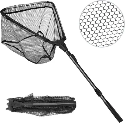 Zdjęcie produktu dla Składana siatka do połowu ryb - teleskopowa, aluminiowa, 90 cm, czarna