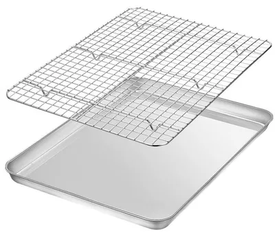 Produktbild von Backblech mit Abkühlgitter, Edelstahl, 40.5 x 30.5 x 2.5cm, zum Backen/Braten/Servieren, Spülmaschinenfest