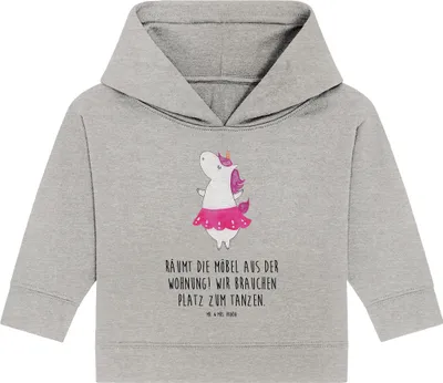 Produktbild von Mr. & Mrs. Panda Organic Baby Hoodie Einhorn Ballerina 24. - 36. Monat - Heather Grey - Geschenk, Geburtstag, Unicorn, Kapuzenshirt, Party, Kapuzensweatshirt, Wohnung