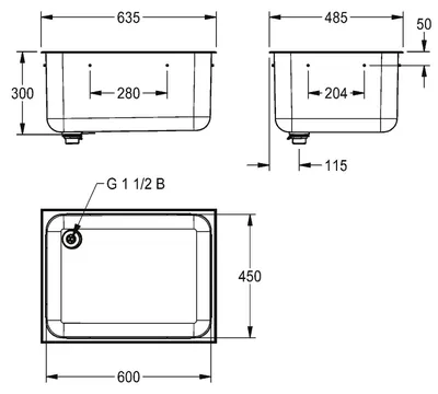 Produktbild von KWC Einlegebecken, ANIMA, Edelstahl, 635x300x485 mm, Ablauf Hinten Links