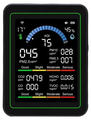 10-in-1 Luftqualitätsmonitor, tragbar, CO2, TVOC, HCHO, PM2.5, App
