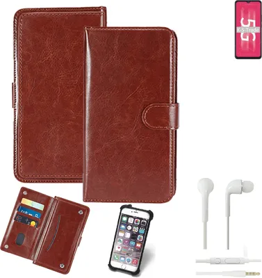 Produktbild von K-S-Trade 360° Hülle kompatibel mit ZTE Blade 20 5G inkl. Headphones braun Kunstleder Case BookCase WalletCase Kunstlederederhülle Handyhülle,