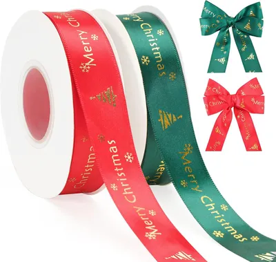 Productafbeelding van Kerstlinten Set - Lint Kerstboom - Cadeau Verpakken - Polyester Satijn - 25 meter - Rood en Groen