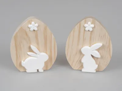 Produktbild von Deko-Ei 15cm aus Porzellan+Holz mit Hase Frühjahr/Ostern Formano