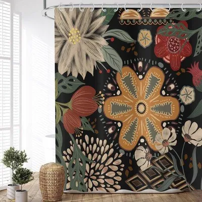 Image de Rideau de douche imperméable à motifs floraux, 180 x 200 cm