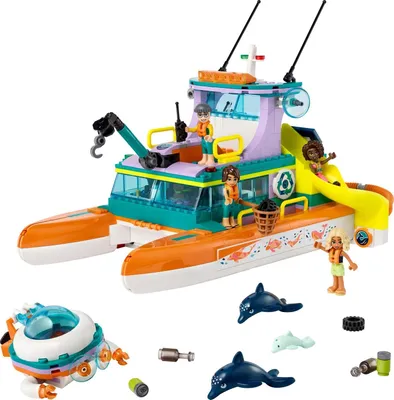Productafbeelding van LEGO 41734 Friends Reddingsboot voor dieren, speelset met dolfijnfiguren en een onderzeeër, educatief speelgoed over ecologie, cadeau voor kinderen, meisjes en jongens vanaf 7 jaar