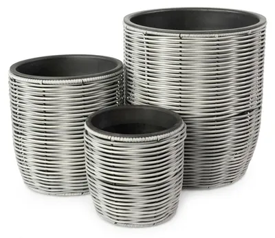 Produktbild von di volio Pflanzkübel Set 3-teilig Grau Rund Rattanoptik Blumenkübel GALPO