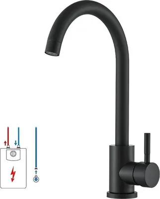 Produktbild von Küchenarmatur mit niedrigem Druck, schwarze Mischbatterie, Einhebel-Küchenarmatur, 360° schwenkbare Spültisch-Mischbatterie, Einhebel-Mischbatterie für Spülbecken