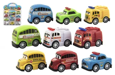 Produktbild von Set mit 10 kleinen 5-cm-Autos aus Kunststoff im Blister