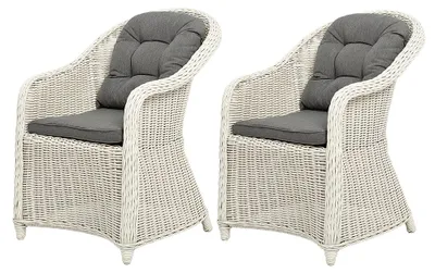 Produktbild von 2er Set Sessel BELLA rundes Polyrattan Eierschalenweiß Gartenstuhl