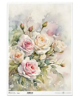 Produktbild von Reispapier Decoupage Bastelpapier für Decoupage A3 ITD-1304L Blumen Rosen