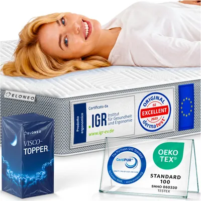 Immagine prodotto di Coprimaterasso viscoelastico ELONEO 90x200cm, coprimaterasso con effetto memory foam, altezza 8 cm, coprimaterasso per letto e rete a doghe