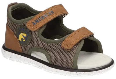 Produktbild von American Club AK08 Kinder Sandalen Klettverschluss Leder-Einlegesohle leicht bequem, Khaki 26