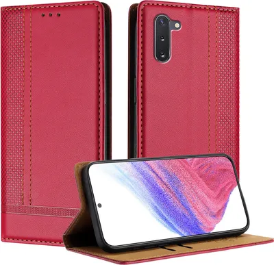 Obrázek produktu pro Pouzdro pro Samsung Galaxy Note 10 kožené flipové pouzdro s funkcí stojánku červené