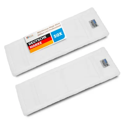 Produktbild von Microfasermopp weiß 40 cm Basic, 50 Stück, Wischbezug, Mikrofaser, Wischmopp, Ersatzbezug