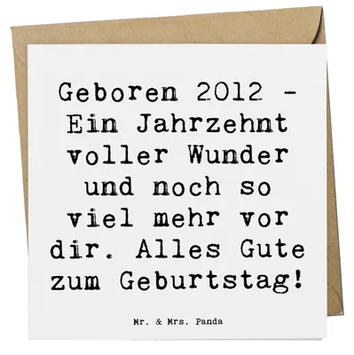Produktbild von Mr. & Mrs. Panda Klappkarte Spruch 2012 Geburtstag - Weiß - Geschenk, Geburtstagsfeier, Grußkarte, faltkarte, Happy Birthday, Jahr, anlasskarte, Glückwunschkarte, Alter