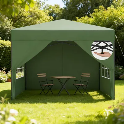 Obrázok produktu pre Prenosný pavilón 3x3 m, vodotesný, s UV ochranou, skladací, so bočnými stenami, zelený, s nastaviteľnou výškou 240-260 cm