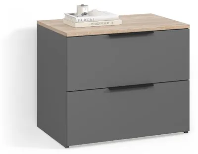 Image de Commode Livinity Piave Anthracite 60x50cm avec 2 tiroirs, Model 58960