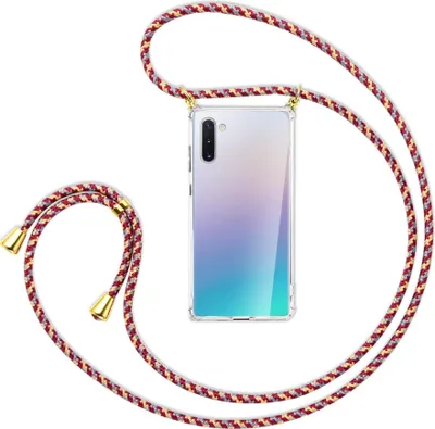 Produktbild von Handykette Backcover-Schutzhülle mit Band (Metall goldfarben) für Samsung Galaxy Note 10 - weinrot/gelb/grau