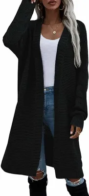 Produktbild von ASKSA Damen Strickmantel Lang Fledermausärmel strickcardigan Pullover Outwear, Schwarz, L