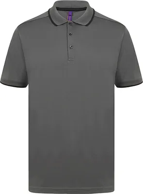 Produktbild von Henbury , Men´s HiCool® Tipped Polo Shirt , Charcoal , Black , M