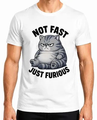 Imagen del producto de "No es rápido, solo es furioso" - Camiseta para hombre con diseño de gato gruñón y perezoso, divertida, color blanco, talla XXL