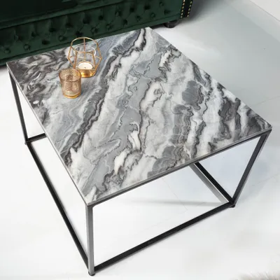 Image de riess-ambiente Table basse élégante ELEMENTS 50 cm, grise, avec plateau en marbre poli - Table d'appoint