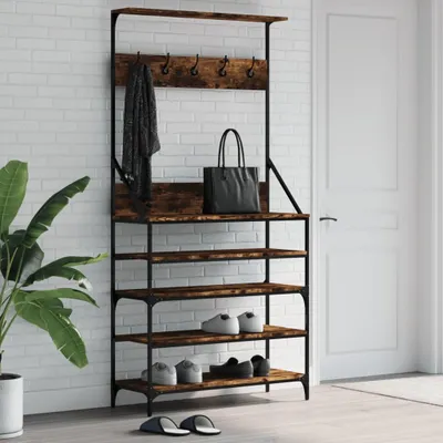 Produktbild von vidaXL Kleiderständer mit Schuhablage Räuchereiche 90x34x184 cm