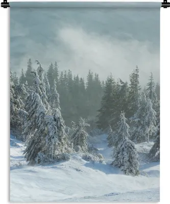 Produktbild von MuchoWow® Wandteppich Wandbehang Wald - Schnee - Winter 120x160 cm Tapisserie Dekoration Wandtuch - Wohnzimmer - Moderne