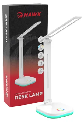 Zdjęcie produktu dla Lampka biurkowa HAWK HWDL001WH z podświetleniem RGB, regulacją jasności i zmienną barwą światła